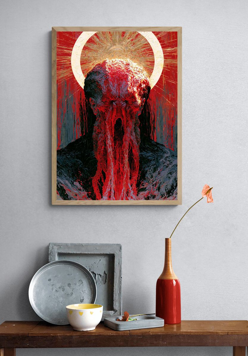 Crimson Halo Skull Illustration Poster. — room view 3