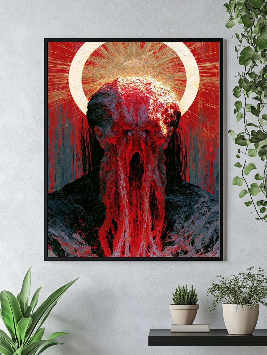 Crimson Halo Skull Illustration Poster. — room view 4
