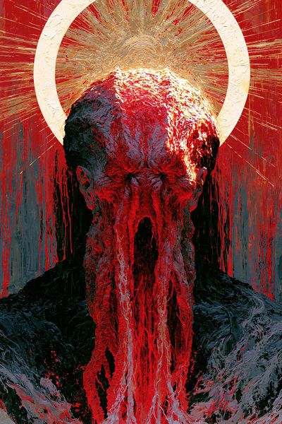 Crimson Halo Skull Illustration Poster.