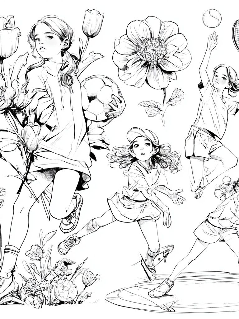 Girls Tennis Sketch Poster. poster — illustration art