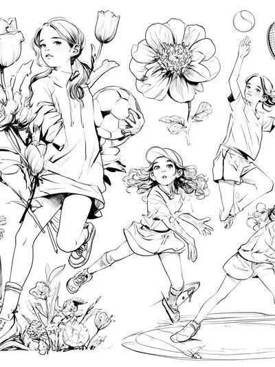 Girls Tennis Sketch Poster.
