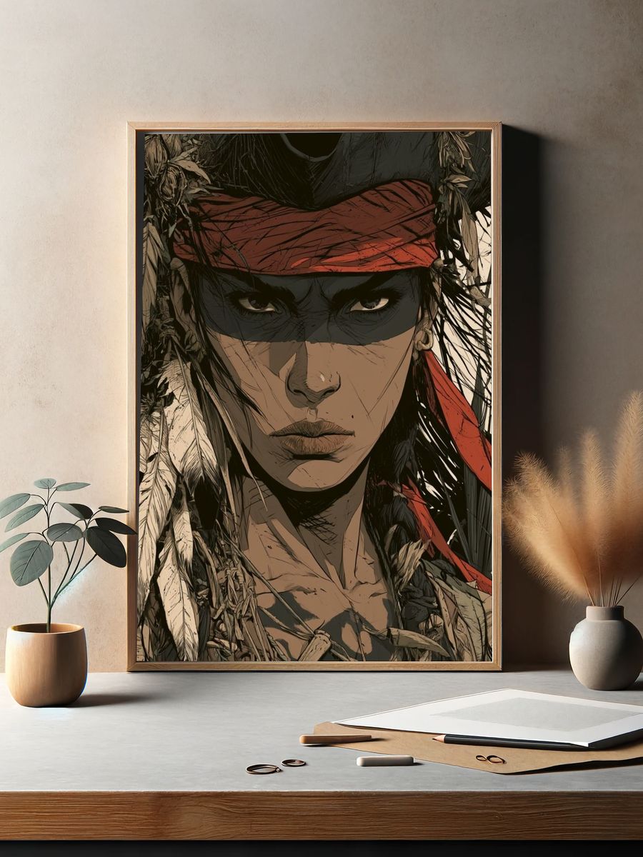 Warrior Portrait Illustration Poster. — room view 2