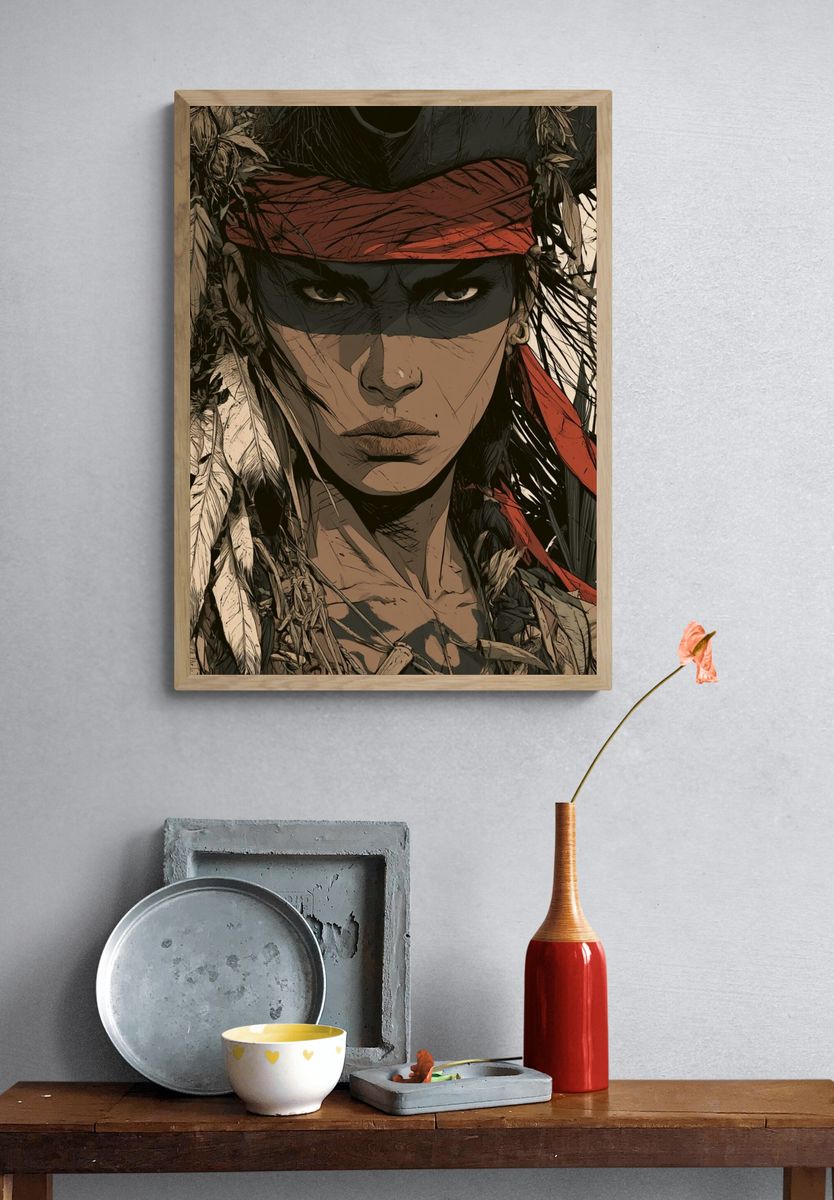 Warrior Portrait Illustration Poster. — room view 3