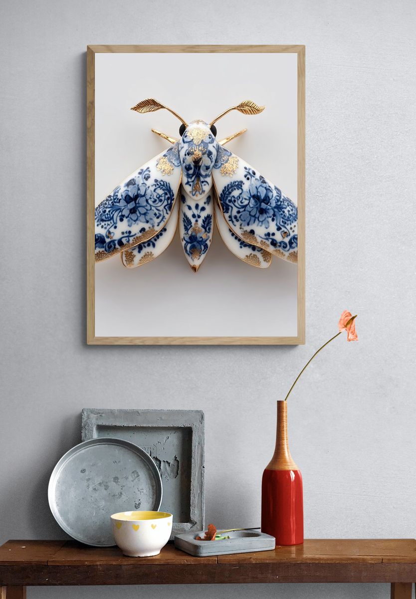 Porcelain Moth Illustration Print. — room view 3
