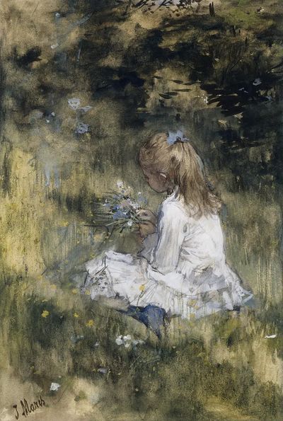 Girl Flowers Grass (1878) Jacob. poster