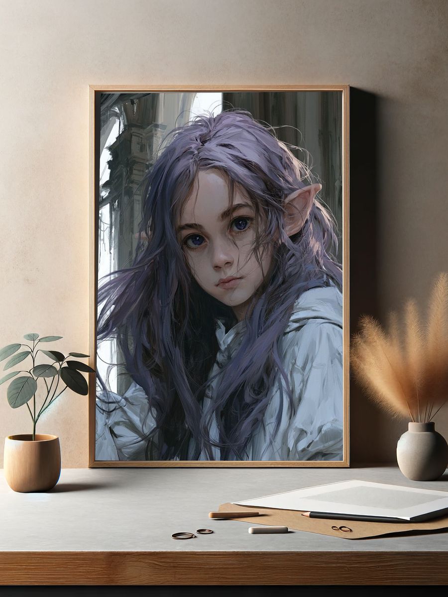 Elf Girl Portrait Illustration Poster. — room view 2