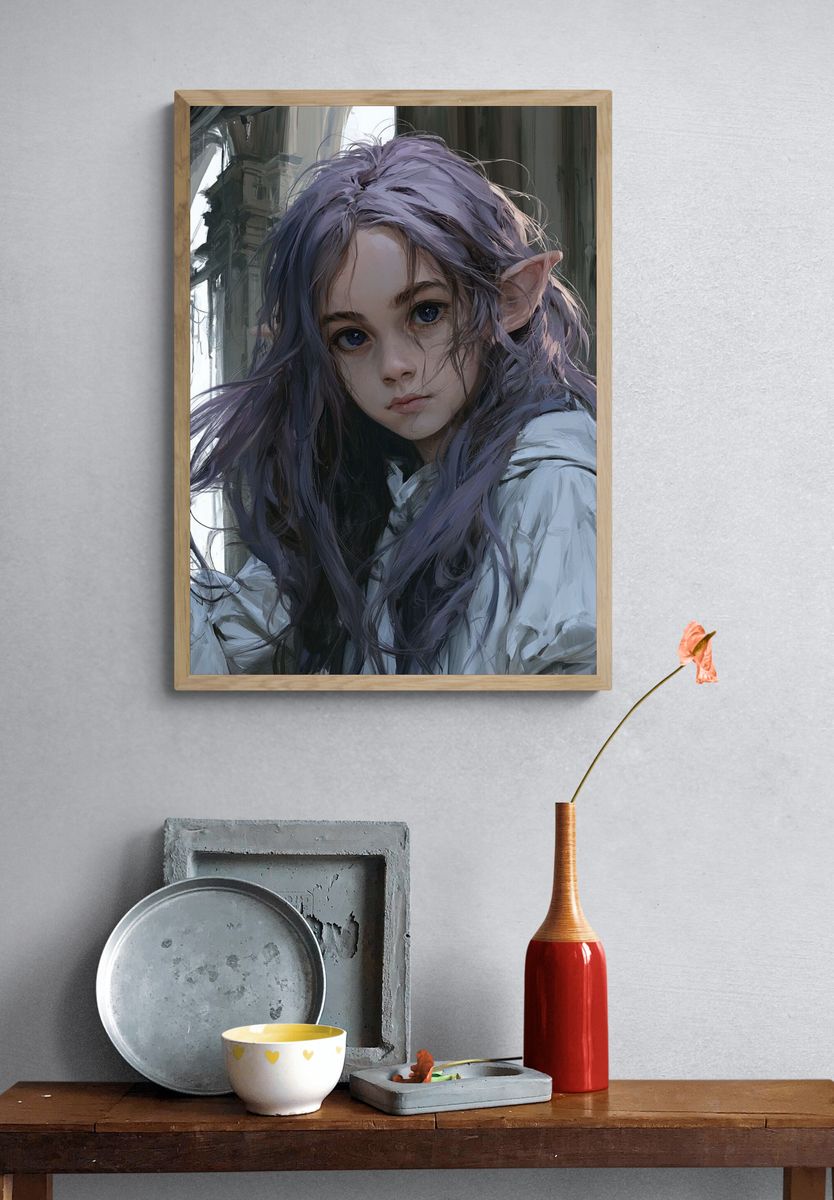 Elf Girl Portrait Illustration Poster. — room view 3
