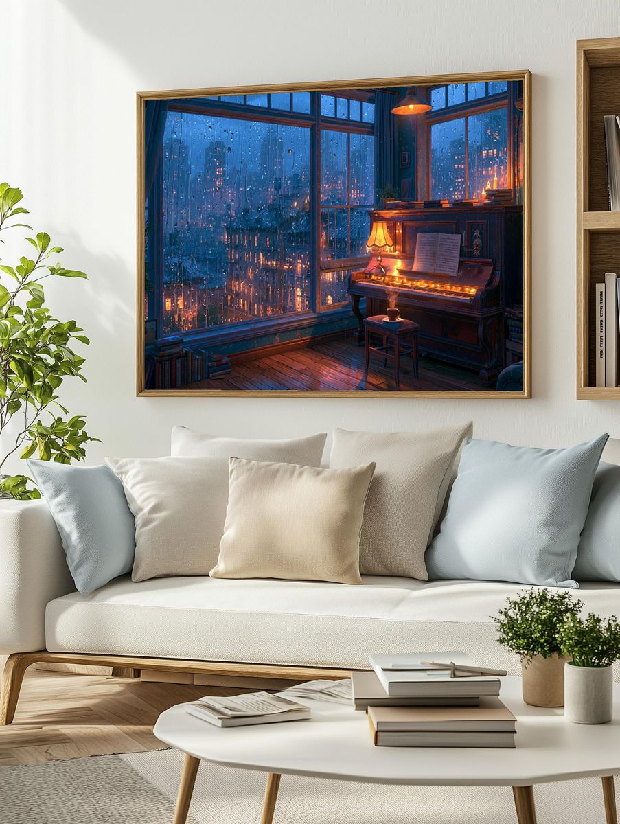 Rainy Piano Room Digital Art Print. — room view 2