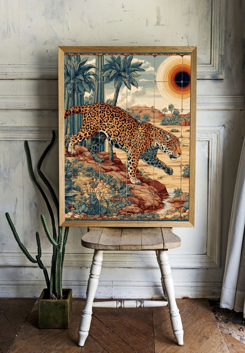 Leopard Desert Sunset Illustration Poster. — room view 1