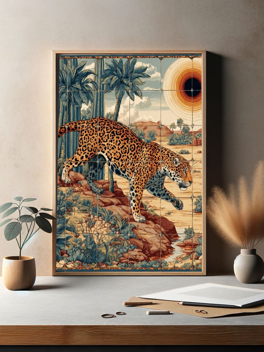 Leopard Desert Sunset Illustration Poster. — room view 2