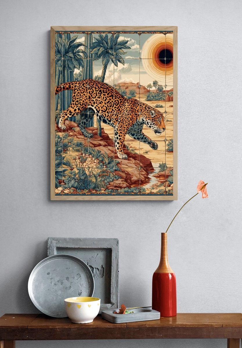 Leopard Desert Sunset Illustration Poster. — room view 3