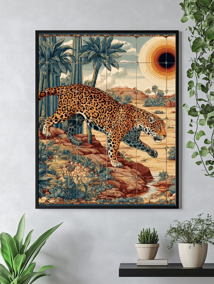 Leopard Desert Sunset Illustration Poster. — room view 4