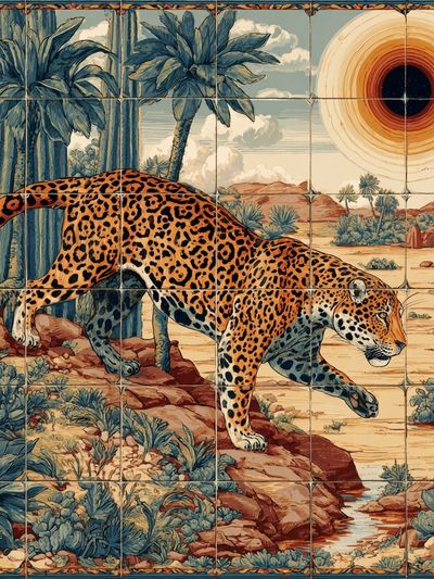 Leopard Desert Sunset Illustration Poster. poster print