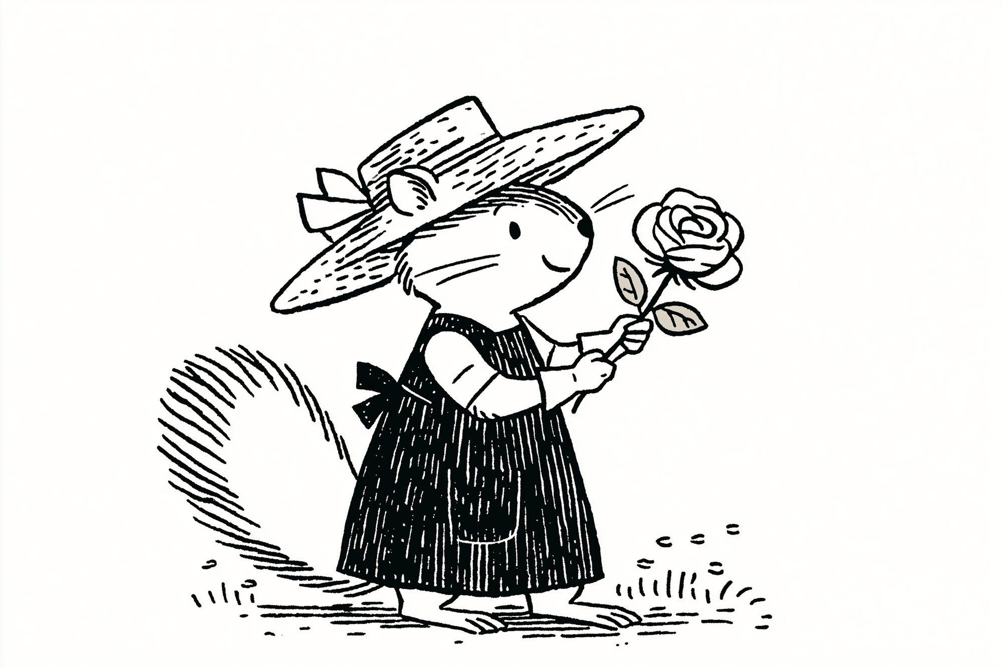 Mouse with Rose Ink Print. poster detail