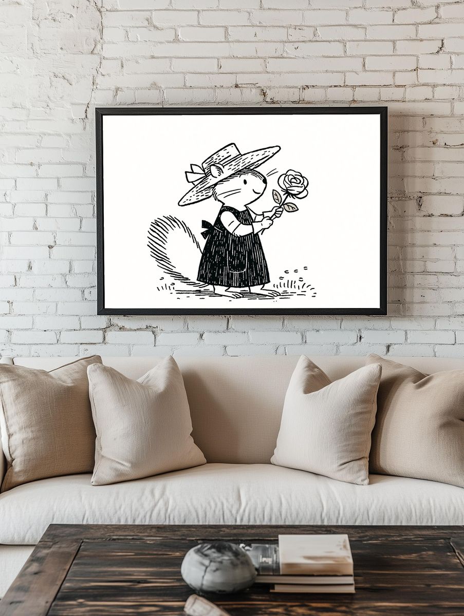 Mouse with Rose Ink Print. — room view 1