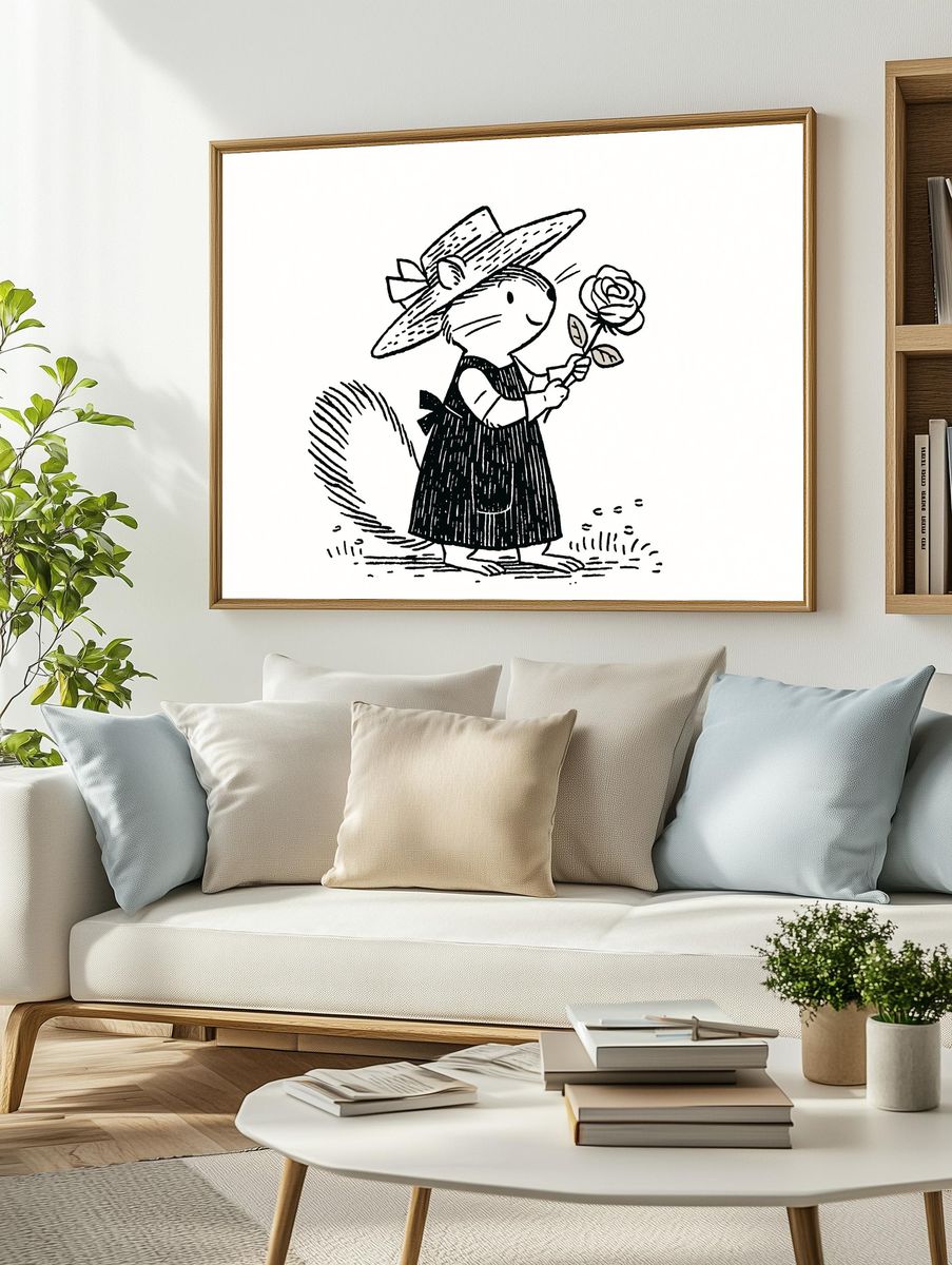 Mouse with Rose Ink Print. — room view 2