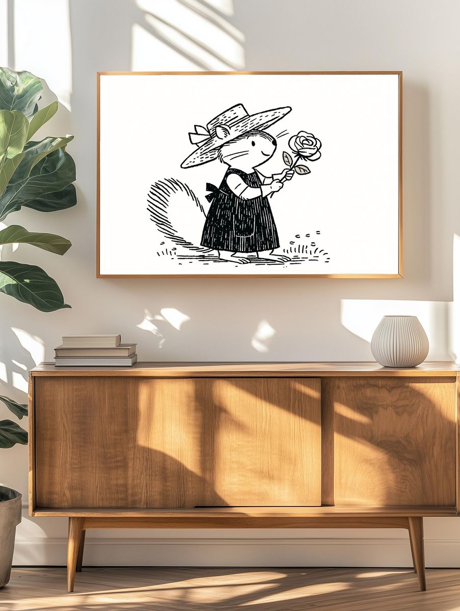 Mouse with Rose Ink Print. — room view 3