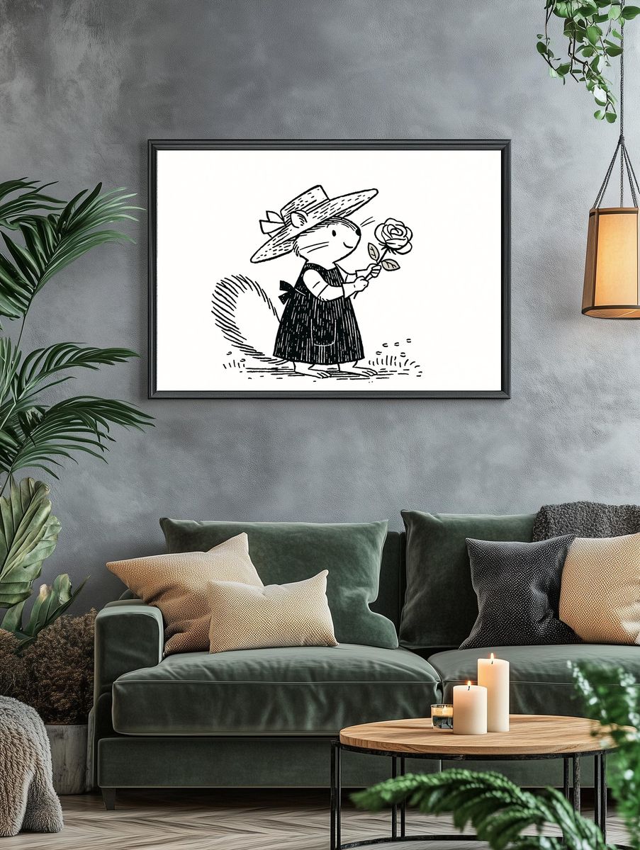 Mouse with Rose Ink Print. — room view 4