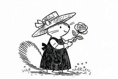 Mouse with Rose Ink Print. poster