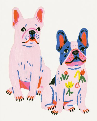 Playful French Bulldogs Illustration Poster.