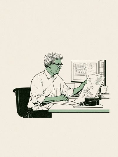 Architect at Desk Illustration Poster.