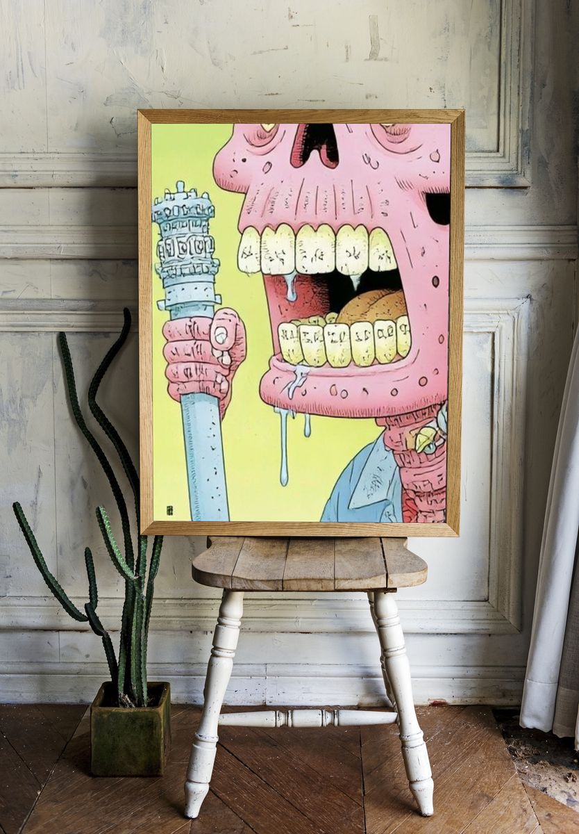 Pink Skull with Sword Illustration Poster. room preview