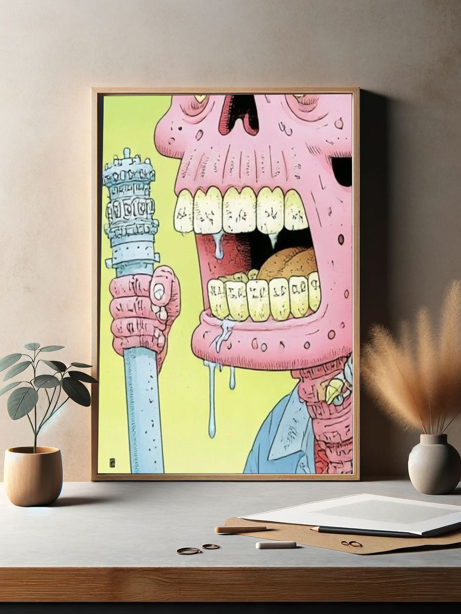 Pink Skull with Sword Illustration Poster. — room view 2