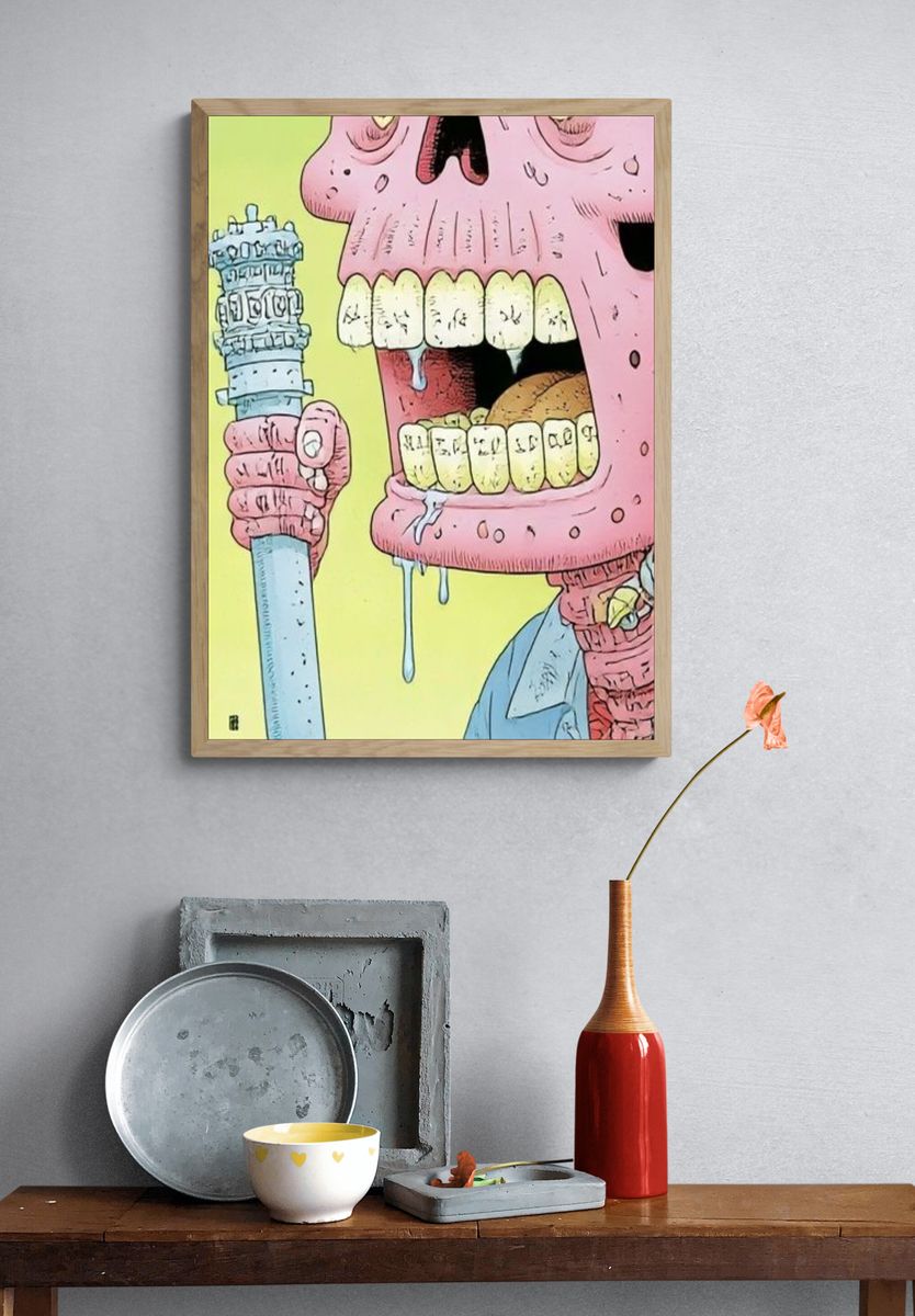 Pink Skull with Sword Illustration Poster. — room view 3