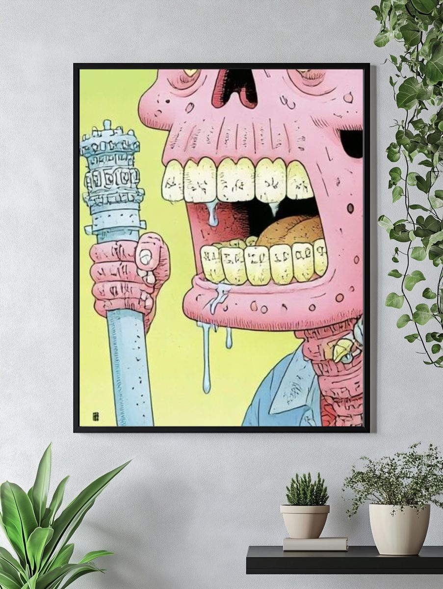 Pink Skull with Sword Illustration Poster. — room view 4