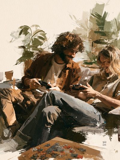 Cozy Gaming Couple Illustration Poster. poster