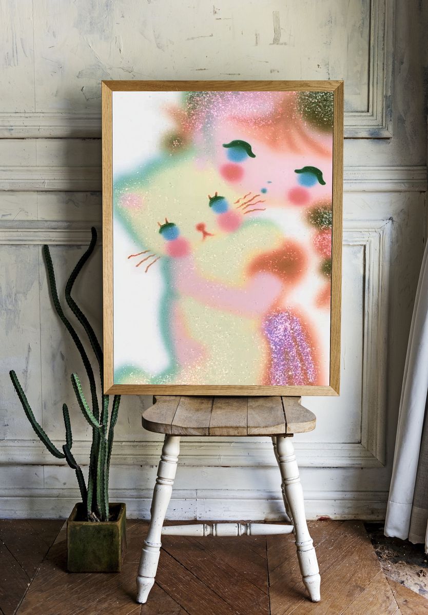 Pastel Cat Face Illustration Poster. room preview