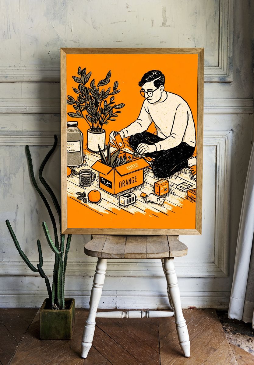 Orange Packaging Illustration Poster. — room view 1