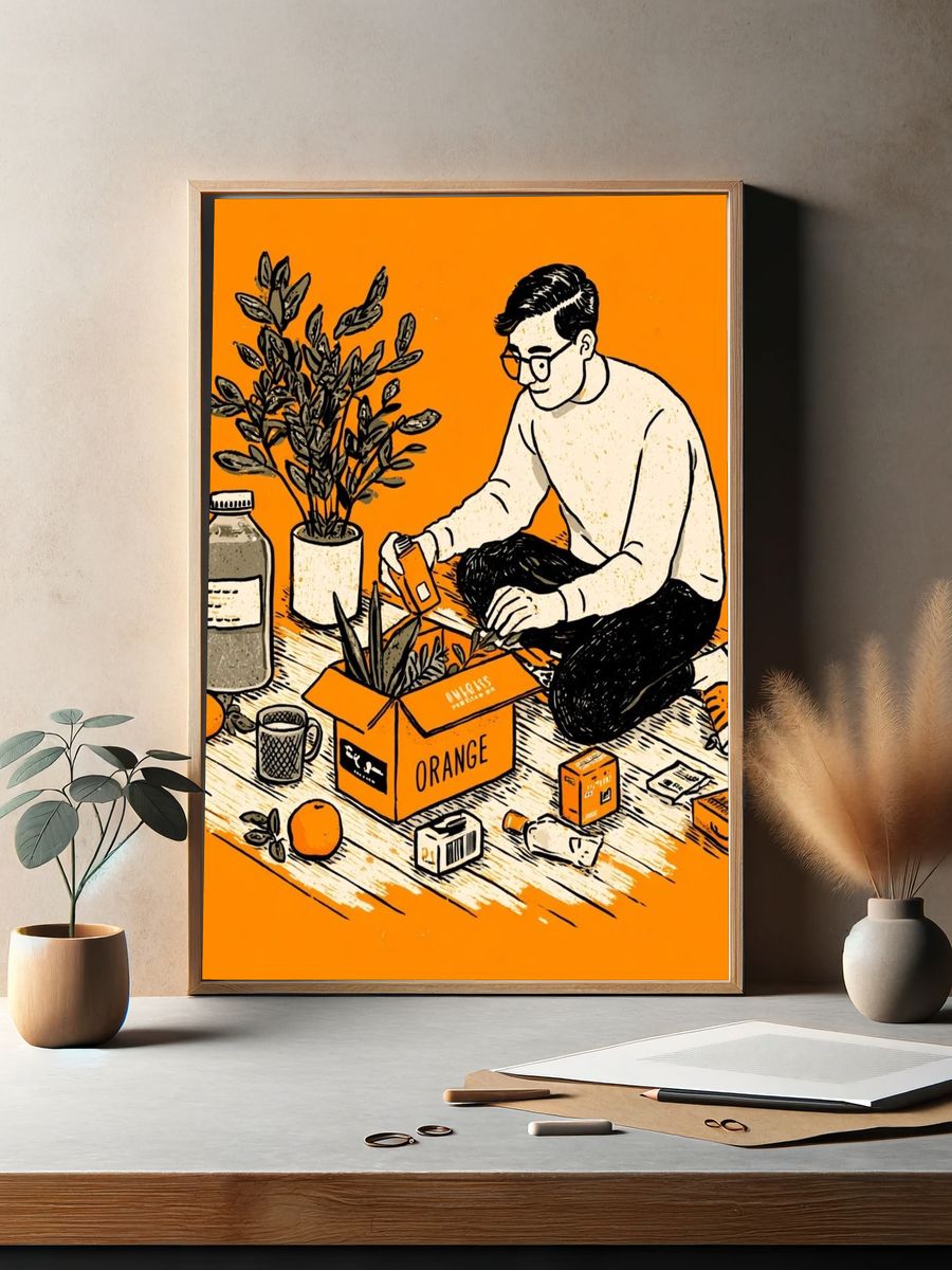 Orange Packaging Illustration Poster. — room view 2