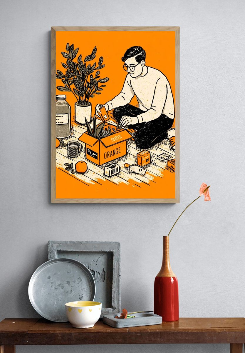 Orange Packaging Illustration Poster. — room view 3