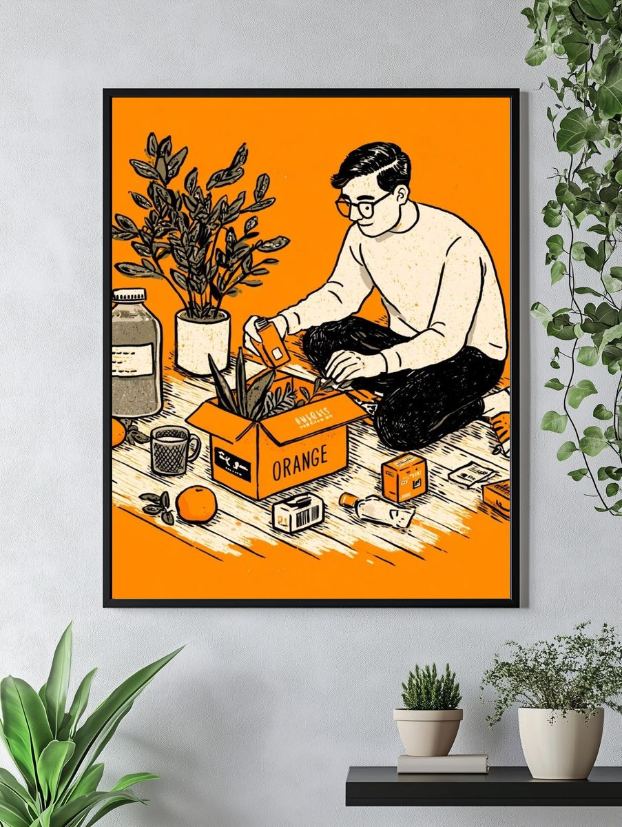 Orange Packaging Illustration Poster. — room view 4