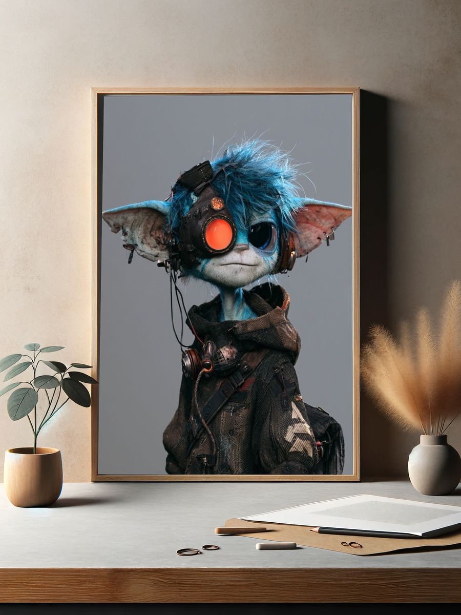 Cyberpunk Goblin Portrait Print. — room view 2