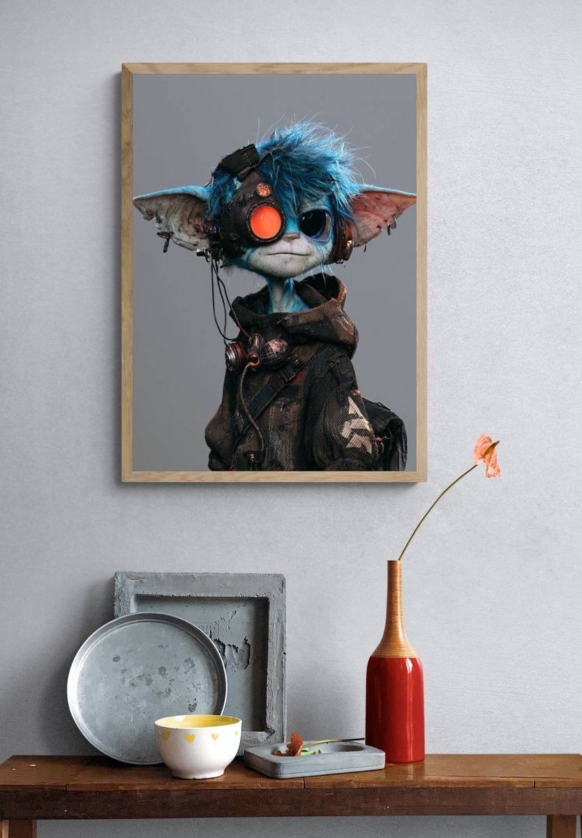 Cyberpunk Goblin Portrait Print. — room view 3