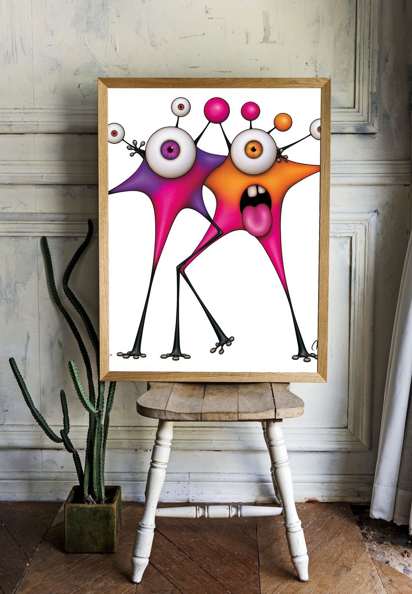 Surreal Monster Duo Illustration Poster. room preview