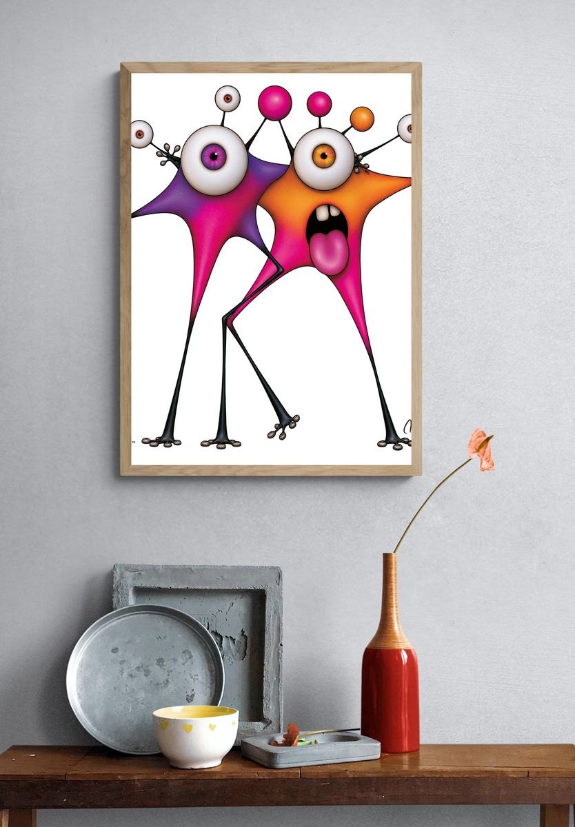 Surreal Monster Duo Illustration Poster. — room view 3