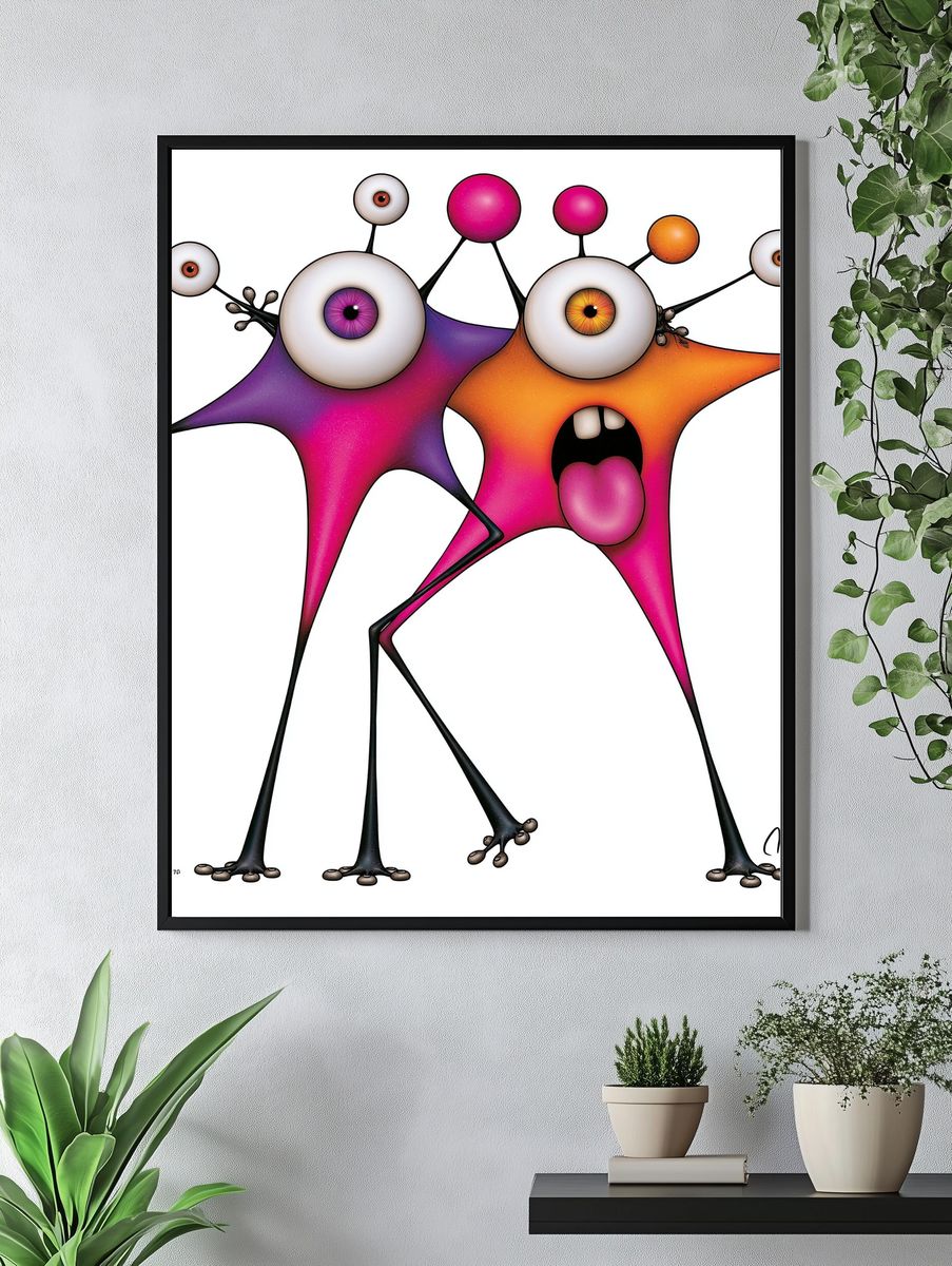Surreal Monster Duo Illustration Poster. — room view 4