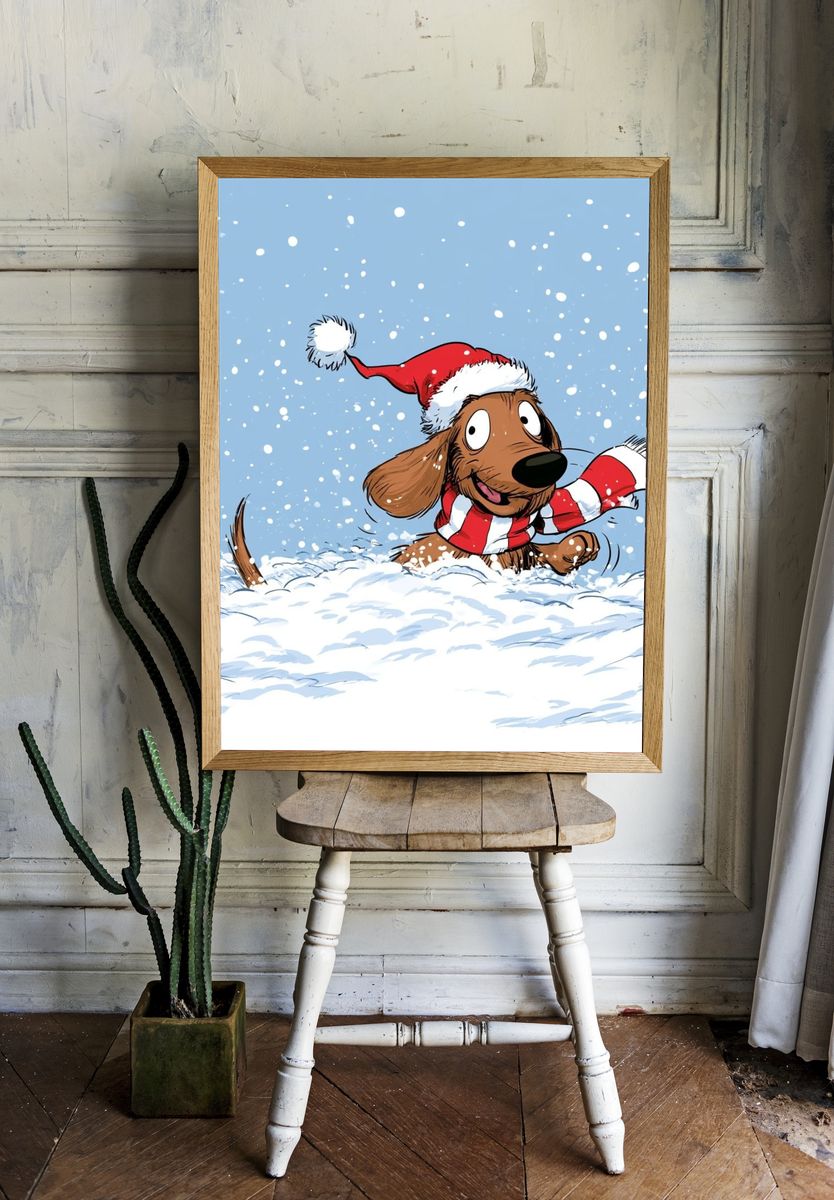 Christmas Dachshund Cartoon Poster. room preview
