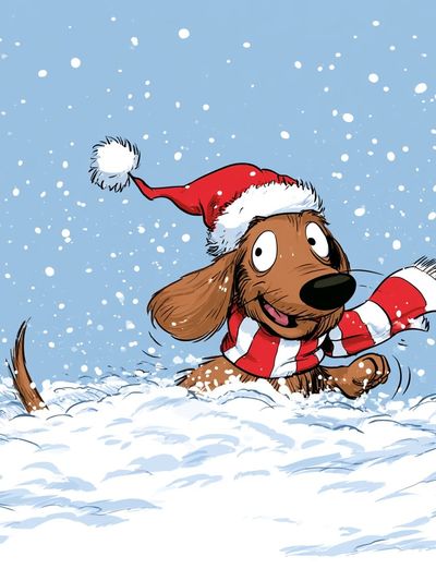 Christmas Dachshund Cartoon Poster. poster