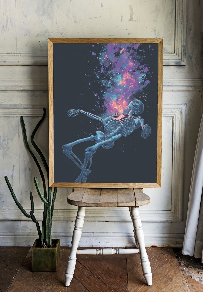 Cosmic Skeleton Surrealism Poster. room preview