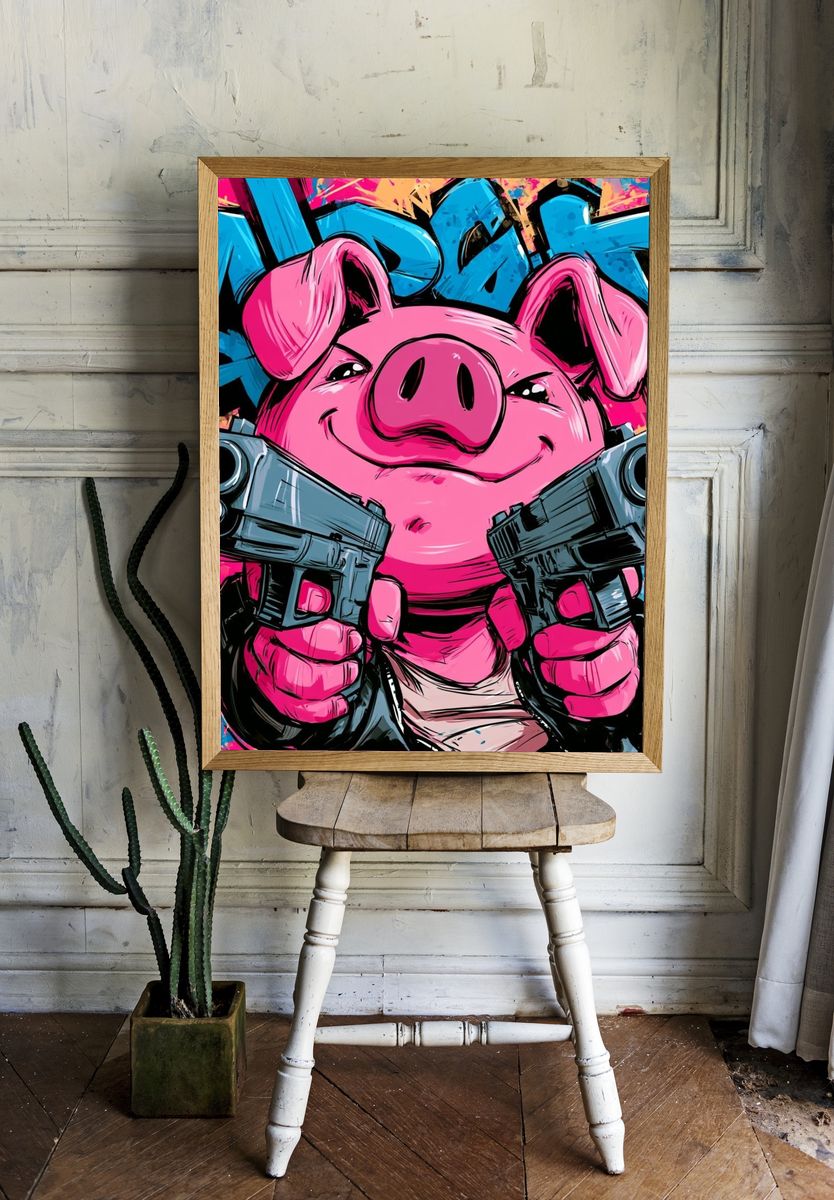 Pink Pig Graffiti Poster. room preview