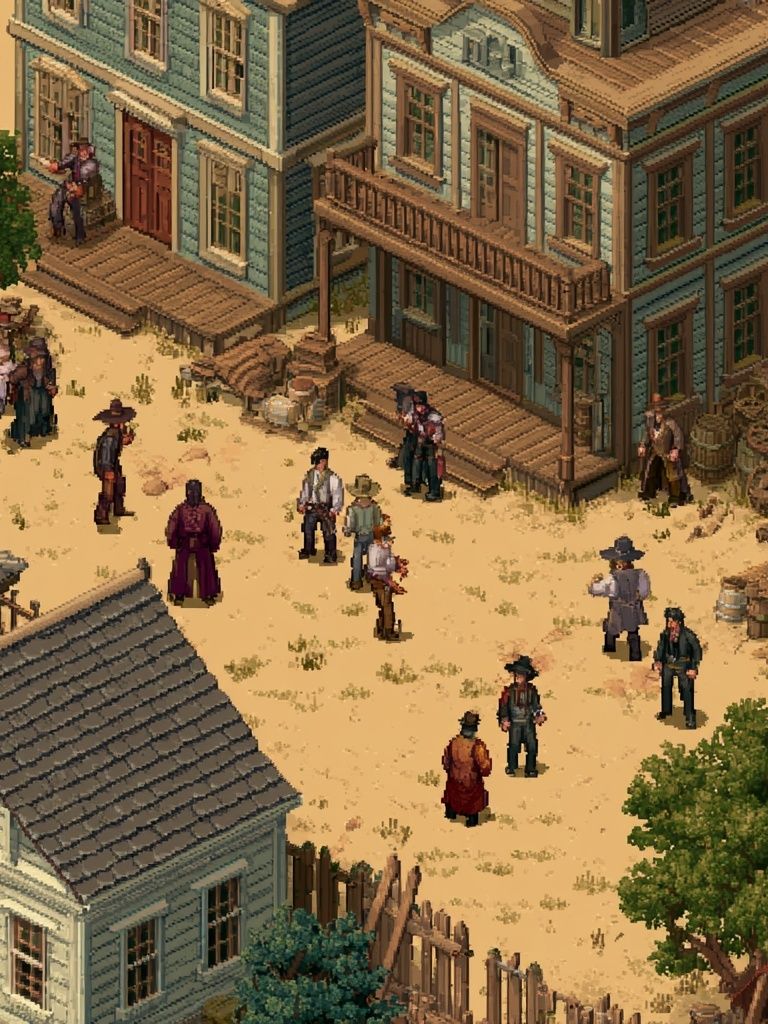 Western Town Pixel Art Poster. poster detail