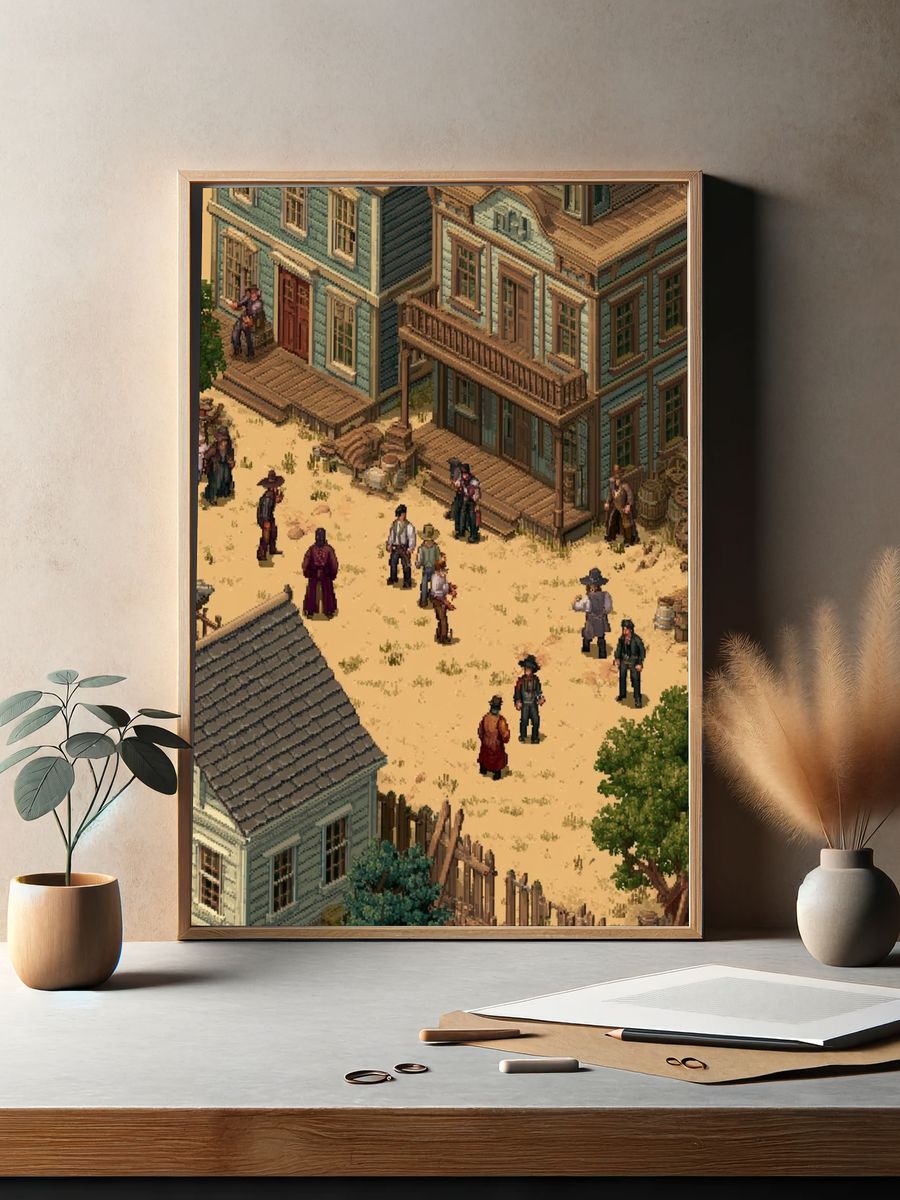 Western Town Pixel Art Poster. — room view 2