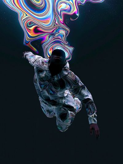 Cosmic Drift Figure Illustration Poster. poster