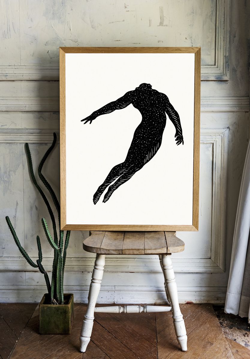Celestial Diver Silhouette Print. room preview
