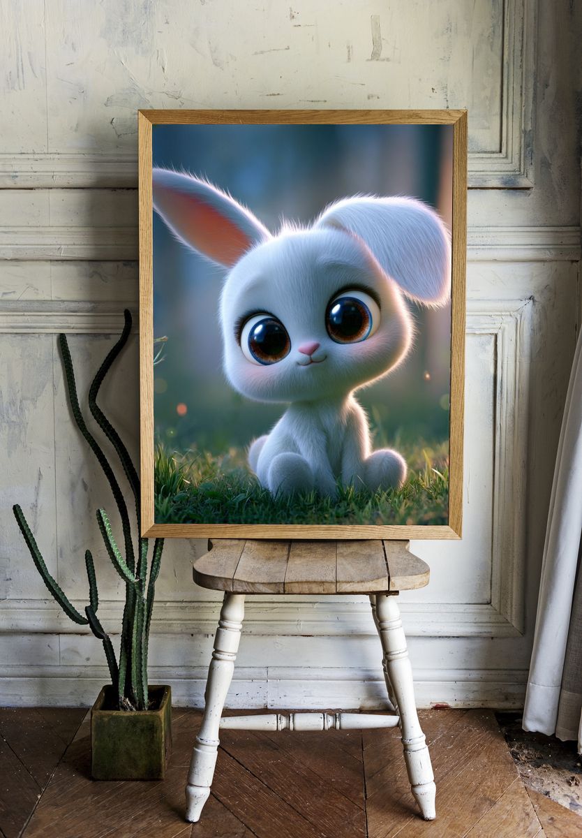 Cute Bunny Illustration Poster. — room view 1
