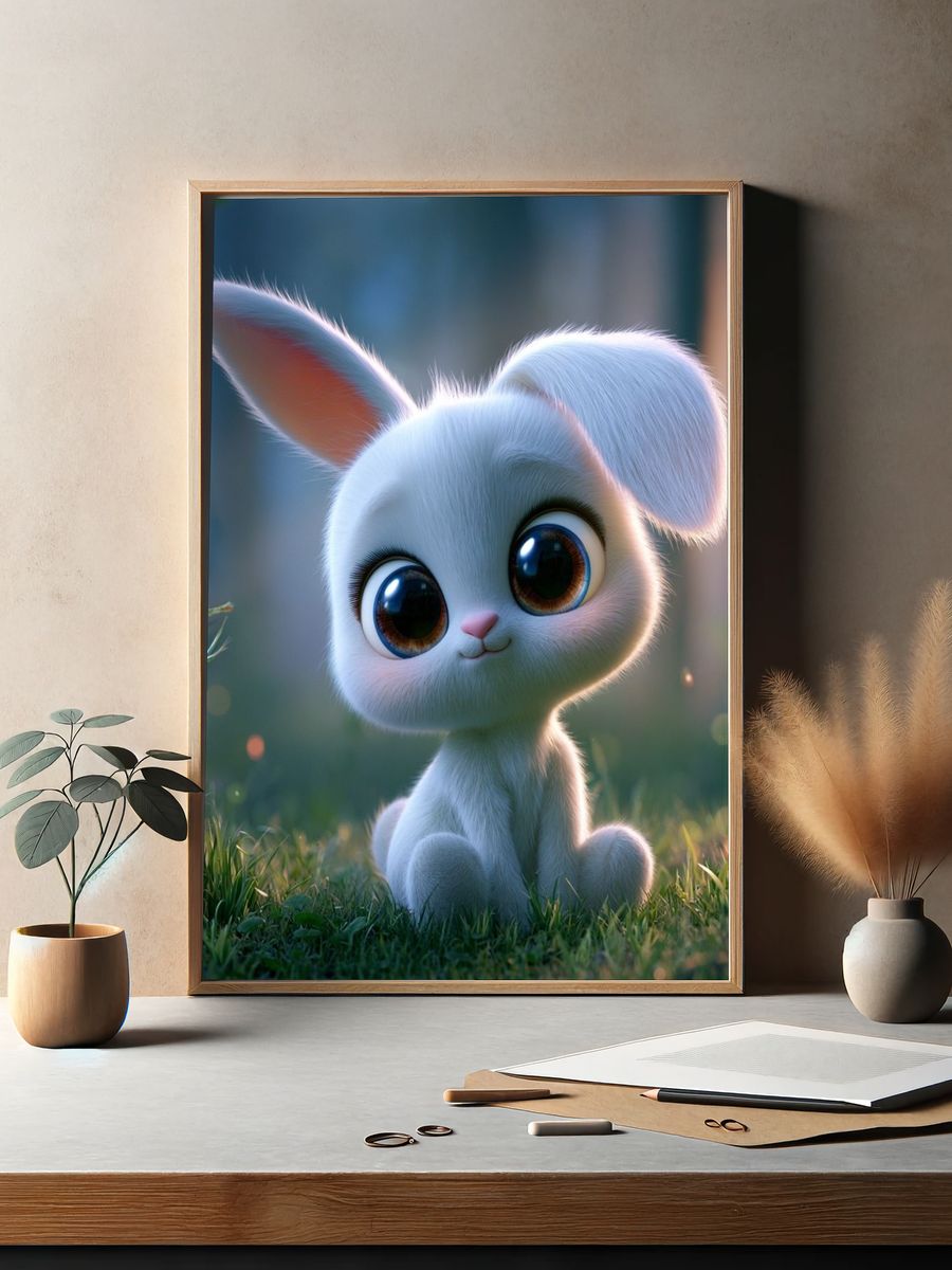 Cute Bunny Illustration Poster. — room view 2